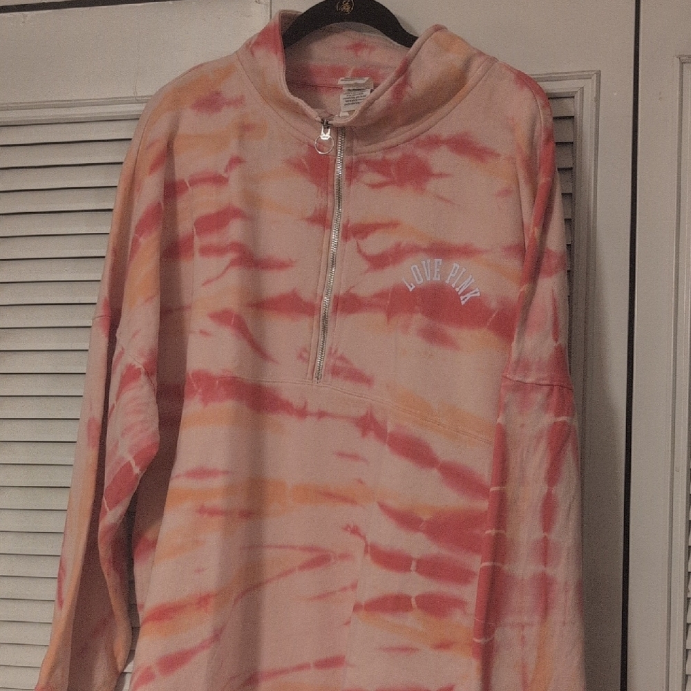 Victoria's Secret Pink Tie-Dye Half-Zip Sweatshirt in Pink & Orange